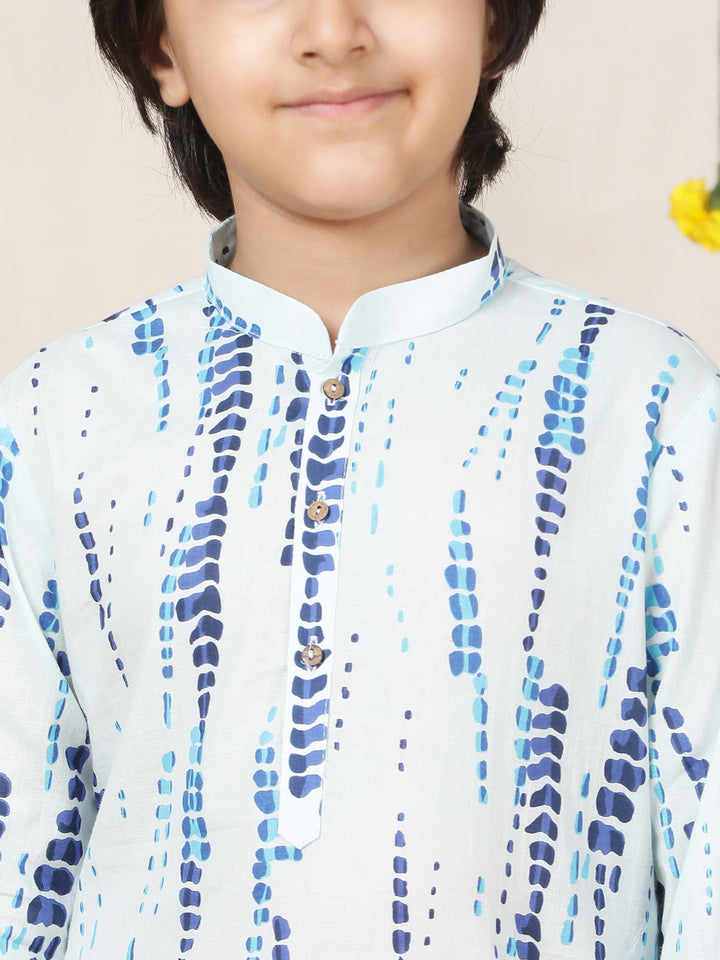 Boy's Blue Tie and dye Printed Cotton Straight Kurta