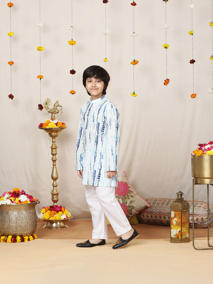 Boy's Blue Tie and dye Printed Cotton Straight Kurta