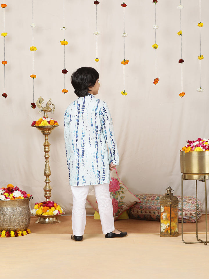 Boy's Blue Tie and dye Printed Cotton Straight Kurta