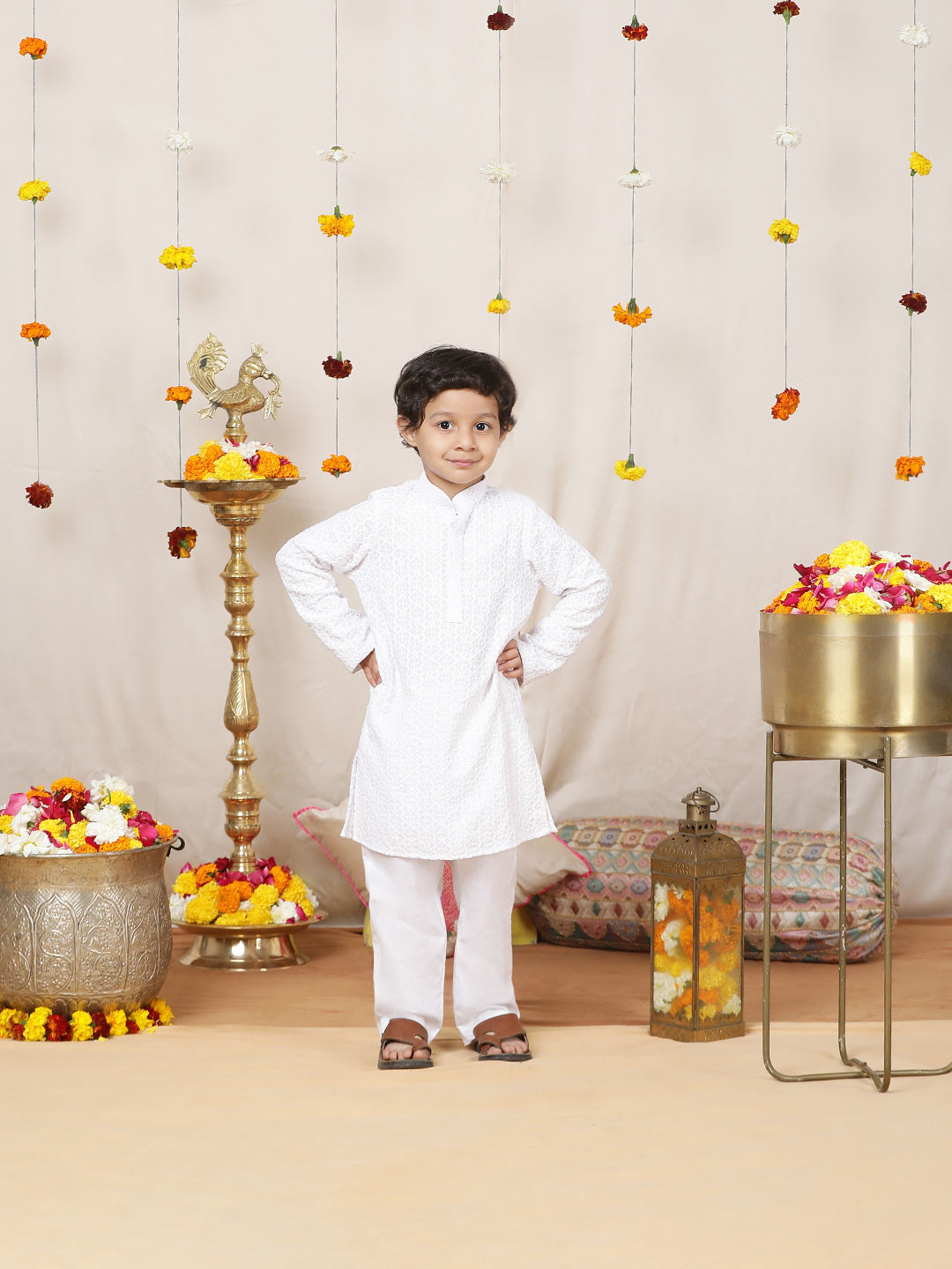 Boy's White Chikankari Embroidered Rayon Straight Kurta