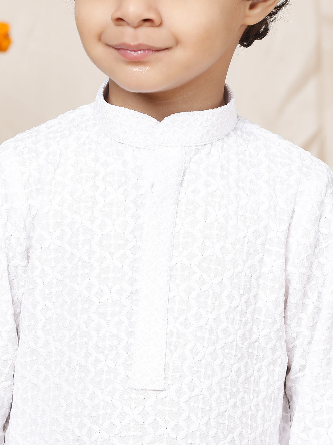 Boy's White Chikankari Embroidered Rayon Straight Kurta