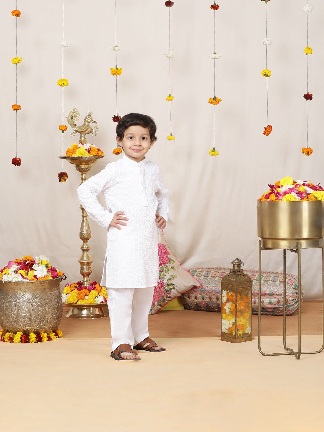 Boy's White Chikankari Embroidered Rayon Straight Kurta