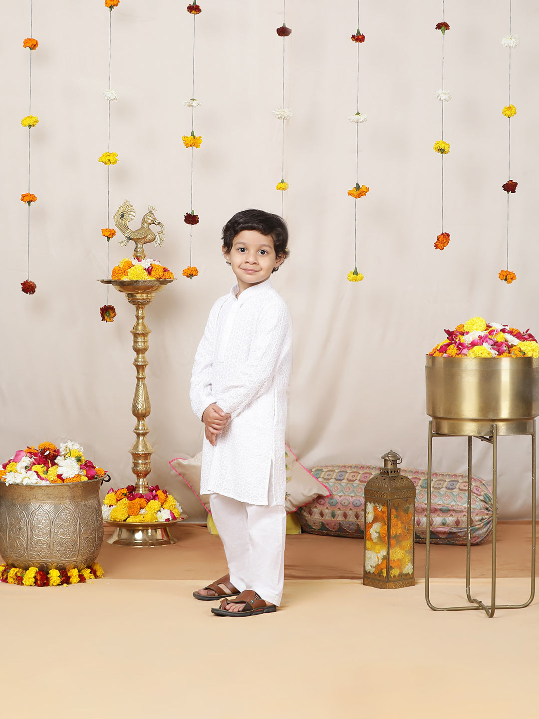 Boy's White Chikankari Embroidered Rayon Straight Kurta