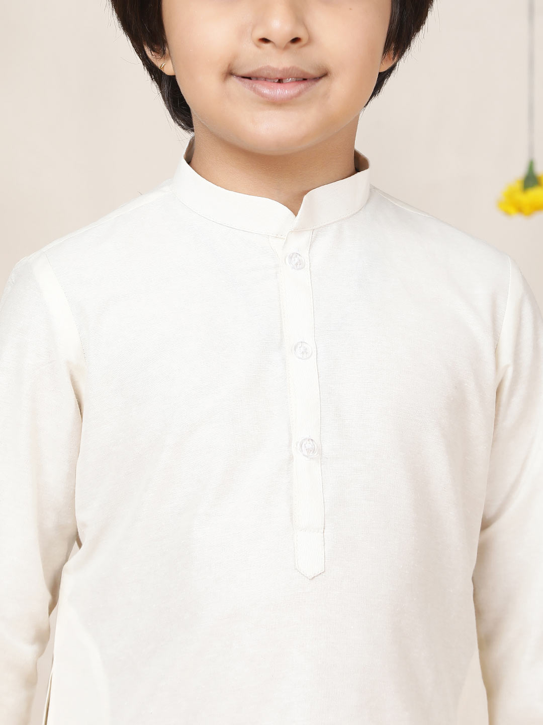 Boy's Cream Solid Cotton Dulux Straight Kurta with Pyjama