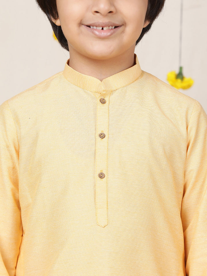 Boy's Light Yellow Solid Cotton Dulux Straight Kurta