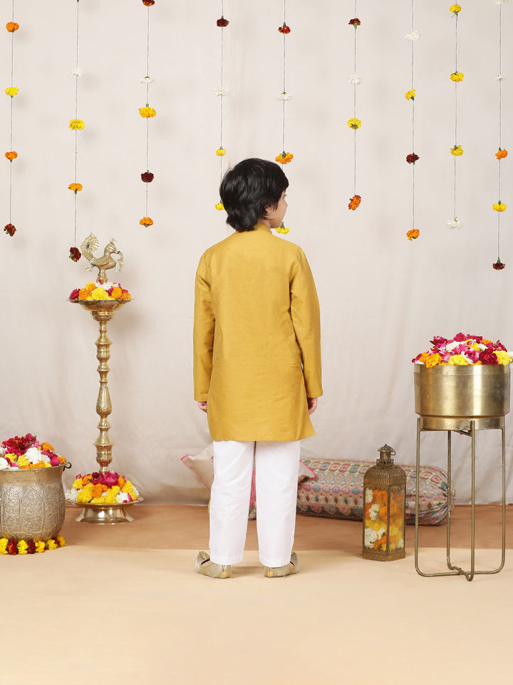 Boy's Golden Solid Cotton Dulux Straight Kurta with Pyjama