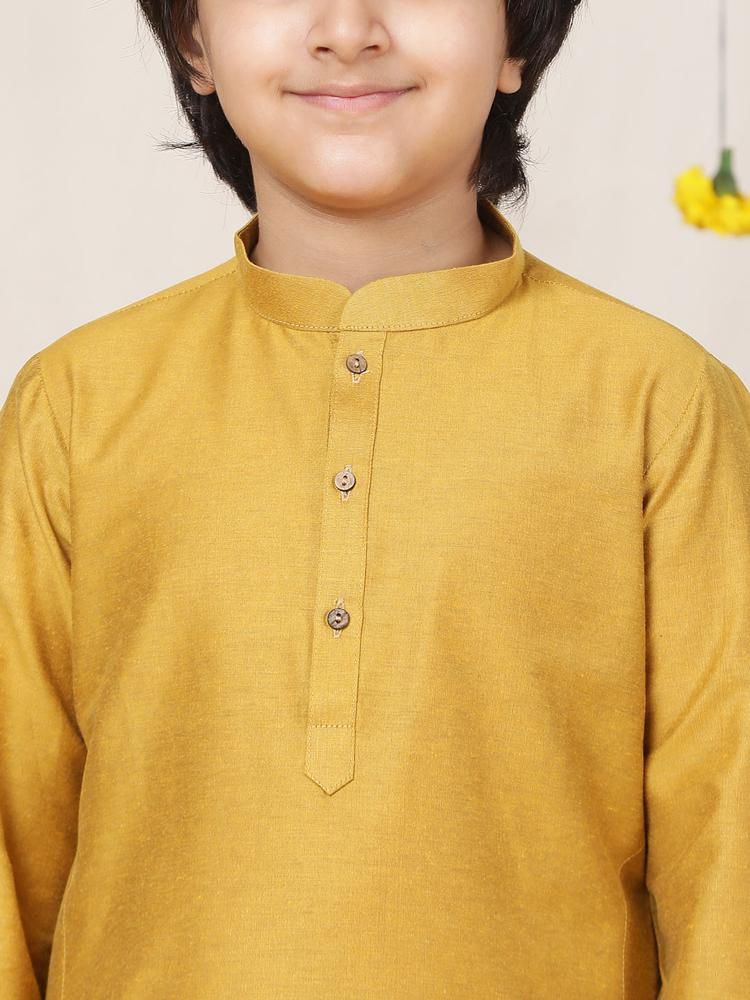 Boy's Golden Solid Cotton Dulux Straight Kurta with Pyjama