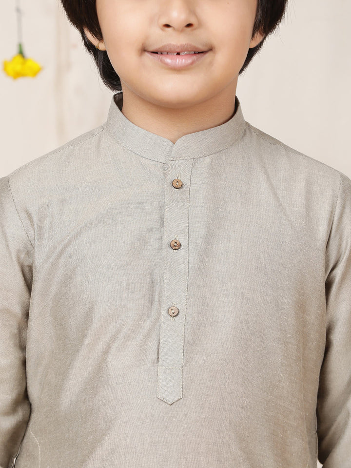 Boy's Khaki Solid Cotton Dulux Straight Kurta