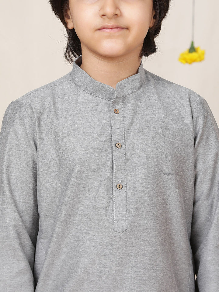 Boy's Gray Solid Cotton Dulux Straight Kurta