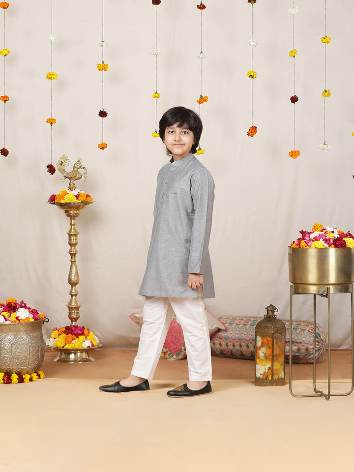 Boy's Gray Solid Cotton Dulux Straight Kurta