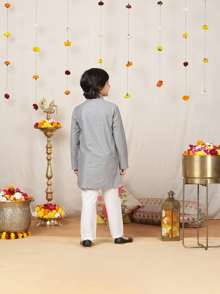 Boy's Gray Solid Cotton Dulux Straight Kurta