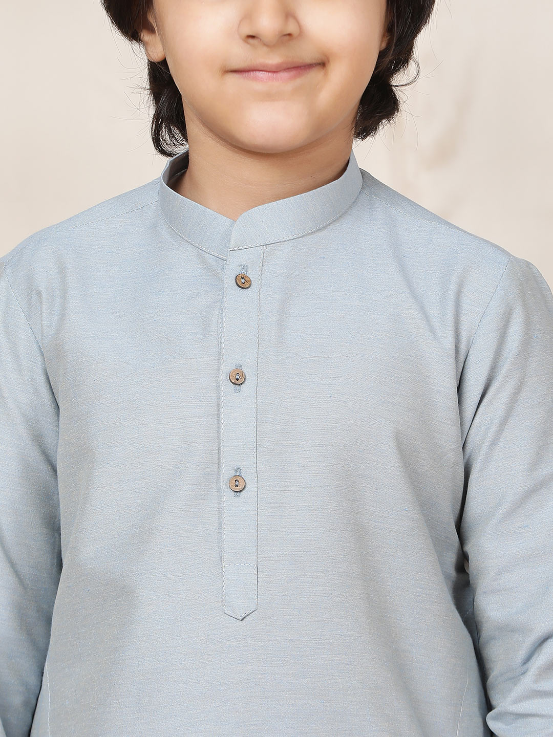 Boy's Light Blue Solid Cotton Dulux Straight Kurta with Pyjama