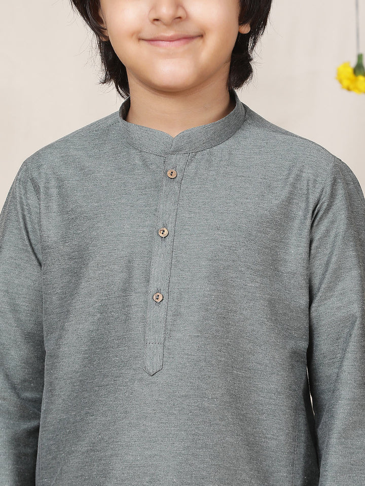 Boy's Dark Gray Solid Cotton Dulux Straight Kurta with Pyjama