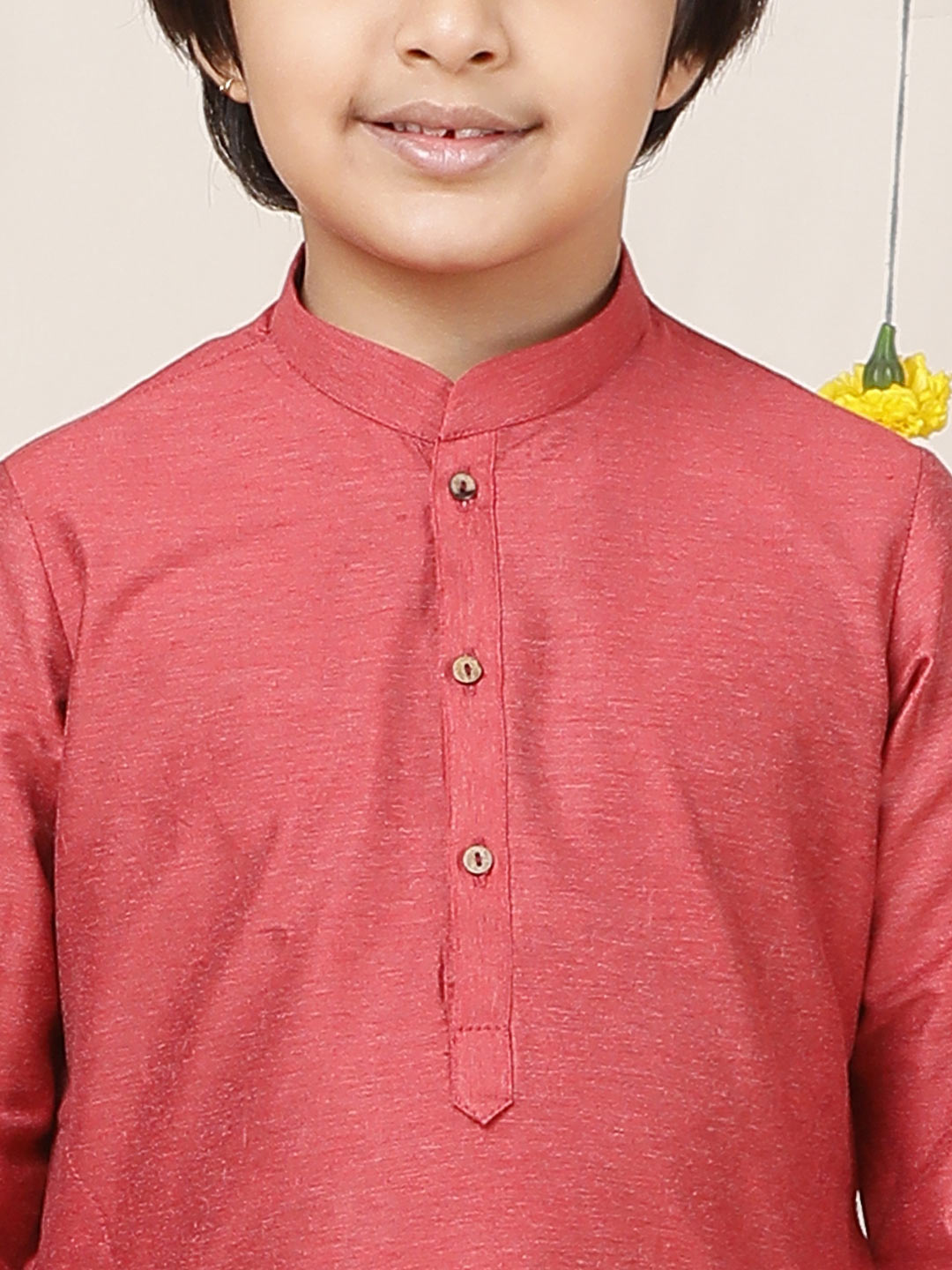 Boy's Red Solid Cotton Dulux Straight Kurta