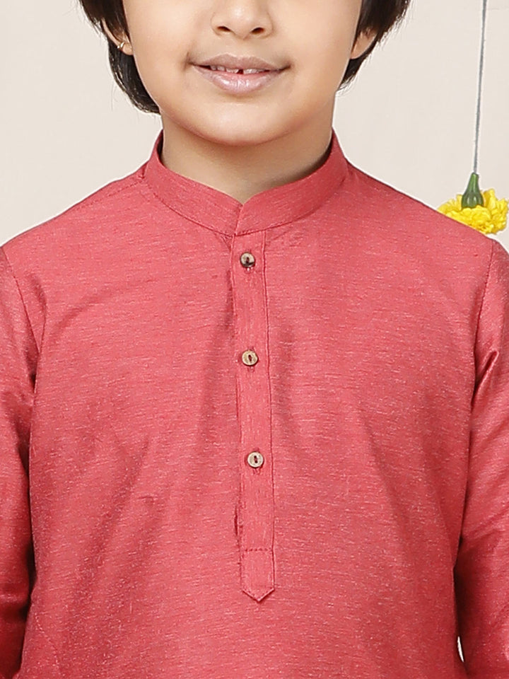 Boy's Red Solid Cotton Dulux Straight Kurta with Pyjama