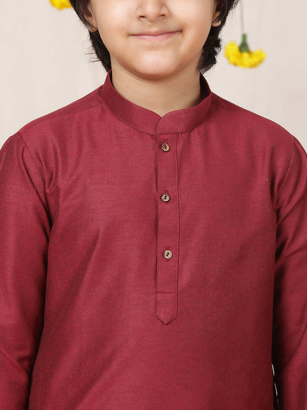 Boy's Maroon Solid Cotton Dulux Straight Kurta with Pyjama