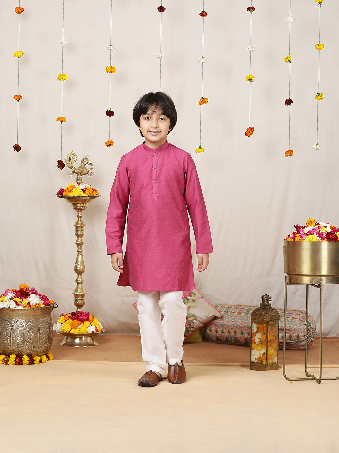 Boy's Pink Solid Cotton Dulux Straight Kurta