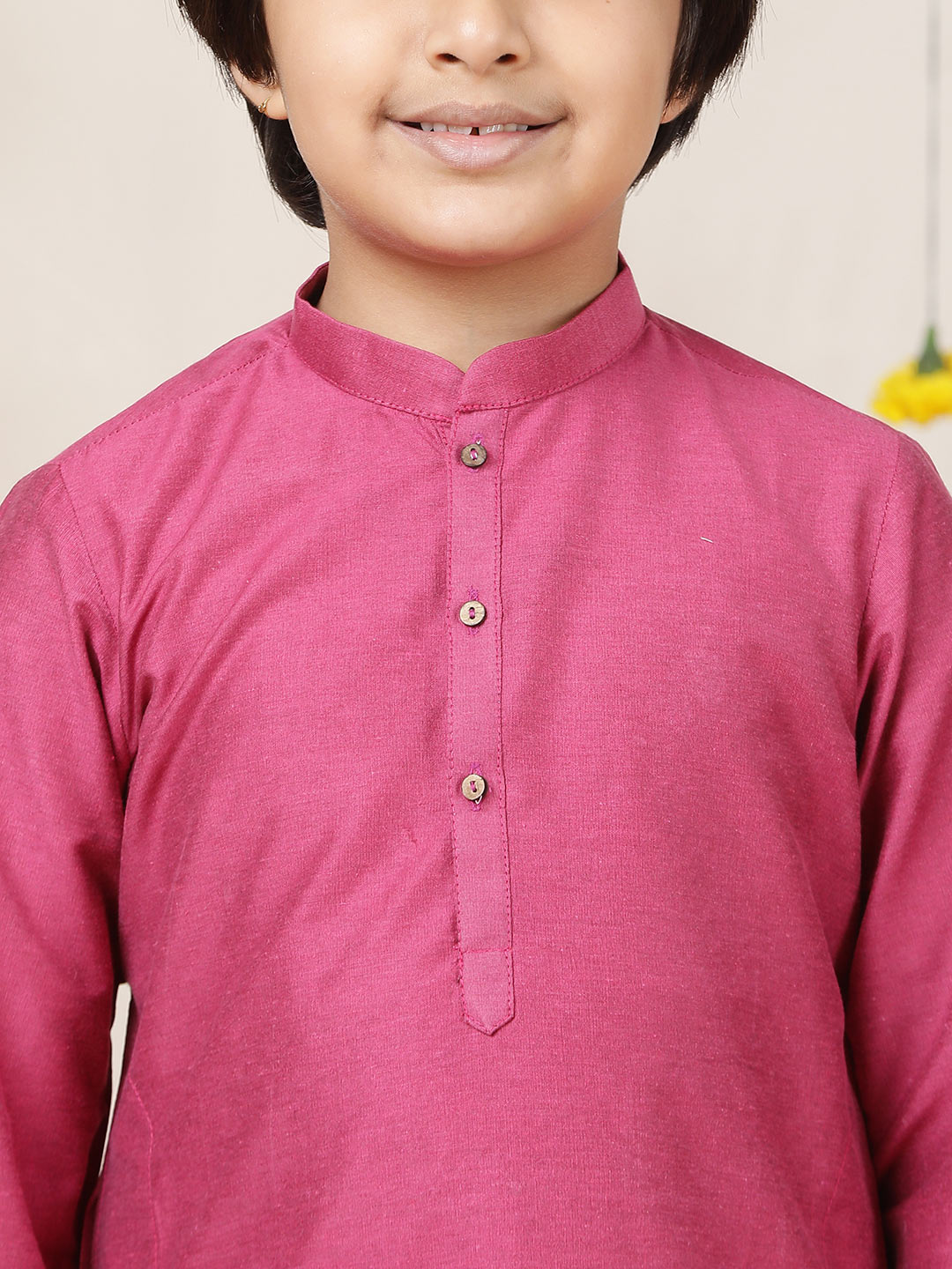 Boy's Pink Solid Cotton Dulux Straight Kurta with Pyjama