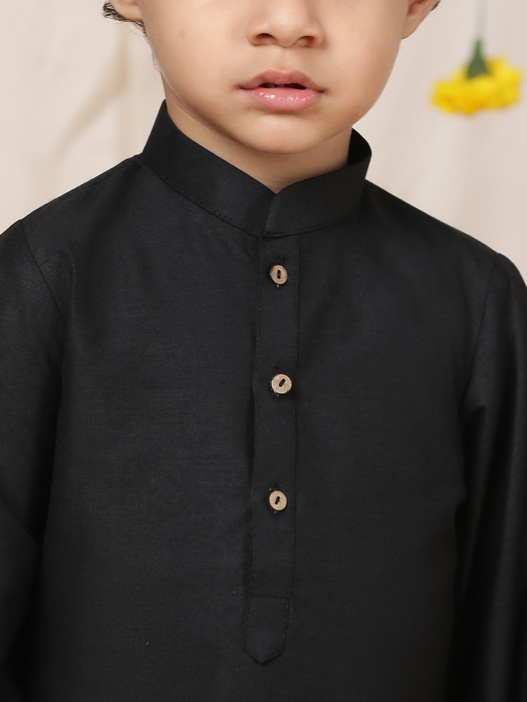 Boy's Black Solid Cotton Dulux Straight Kurta with Pyjama