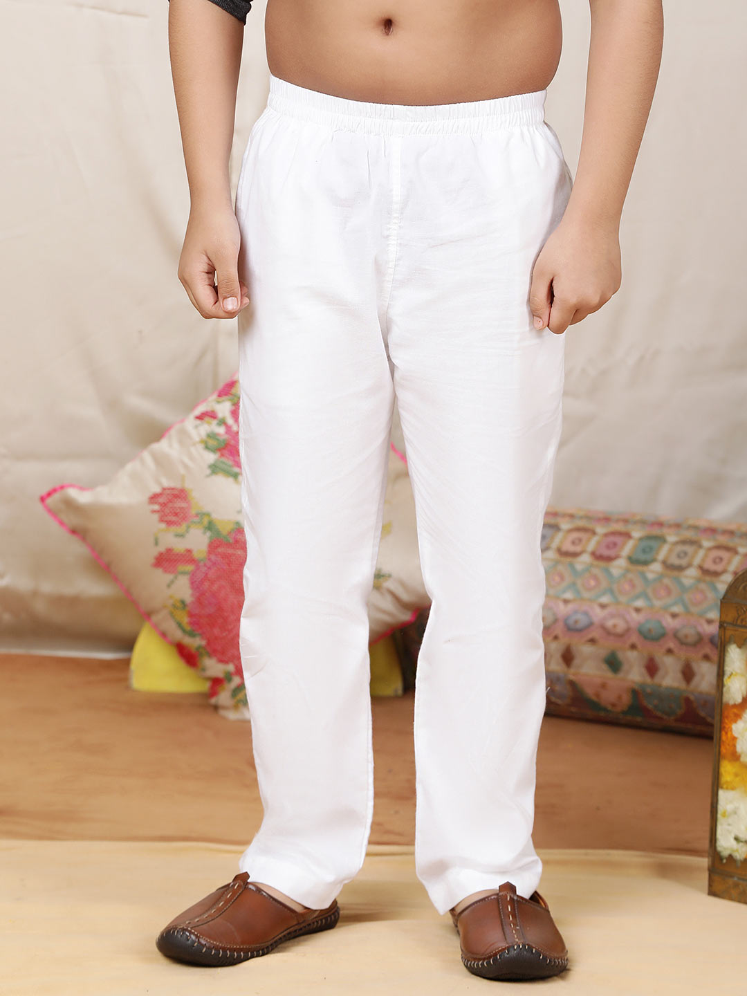 Boy's White Chikankari Embroidered Pure Cotton Straight Kurta with Pyjama