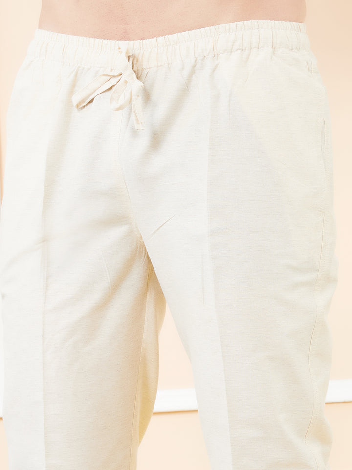 Cream Solid Cotton Pyjama