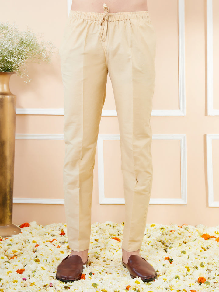 Beige Solid Cotton Pyjama