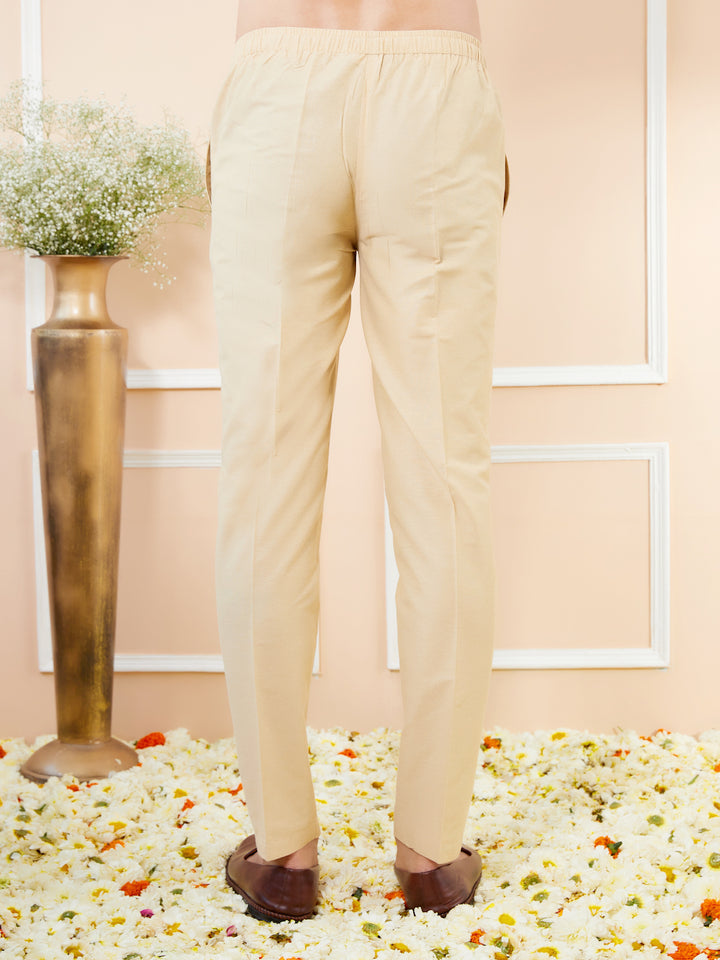 Beige Solid Cotton Pyjama