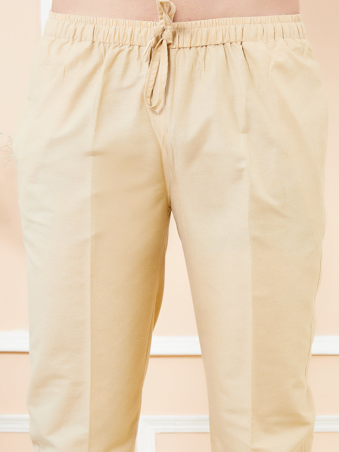 Beige Solid Cotton Pyjama