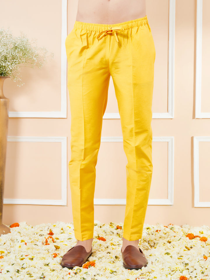 Yellow Solid Cotton Pyjama