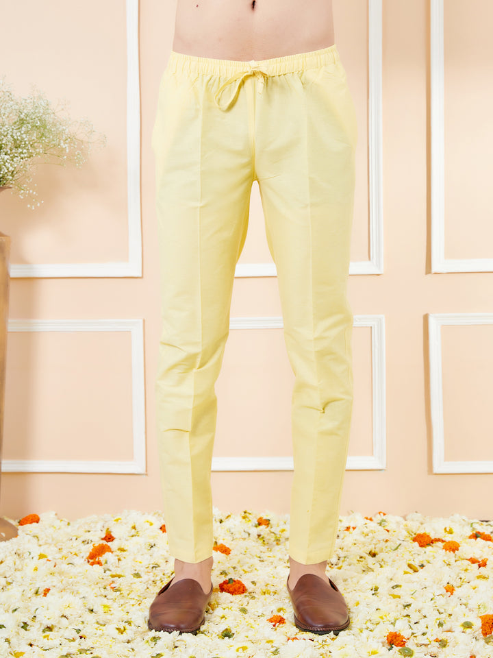 Yellow Solid Cotton Pyjama